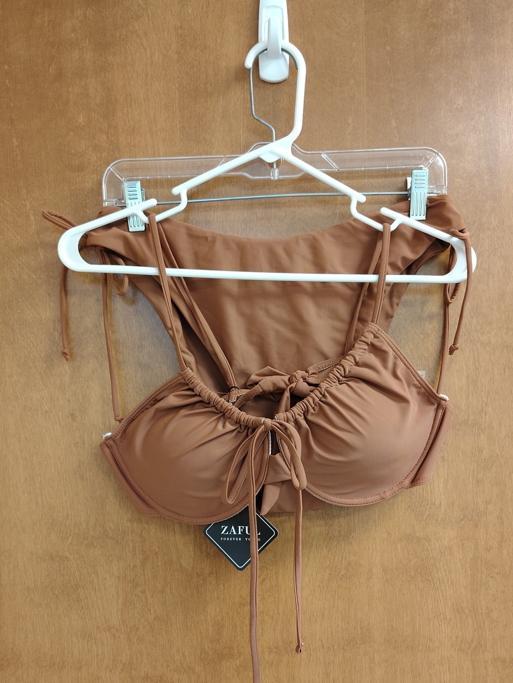 Zaful Brown Ruched Tie-Front Bikini Top